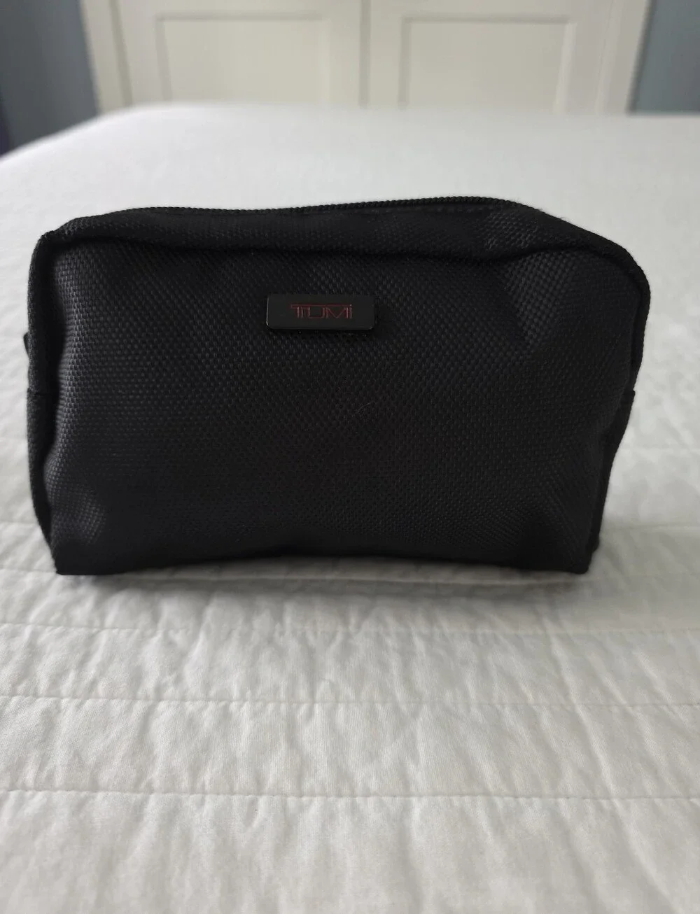 Tumi Black Nylon Small Toiletry Bag with Subtle Red Logo